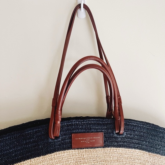 Sezane Navy Striped Maxi Justine Basket Bag - Picture 3 of 6